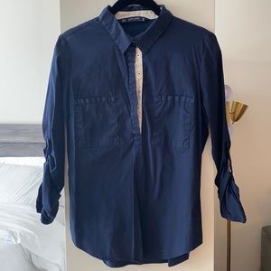 Zara Blue collared shirt with gold top button